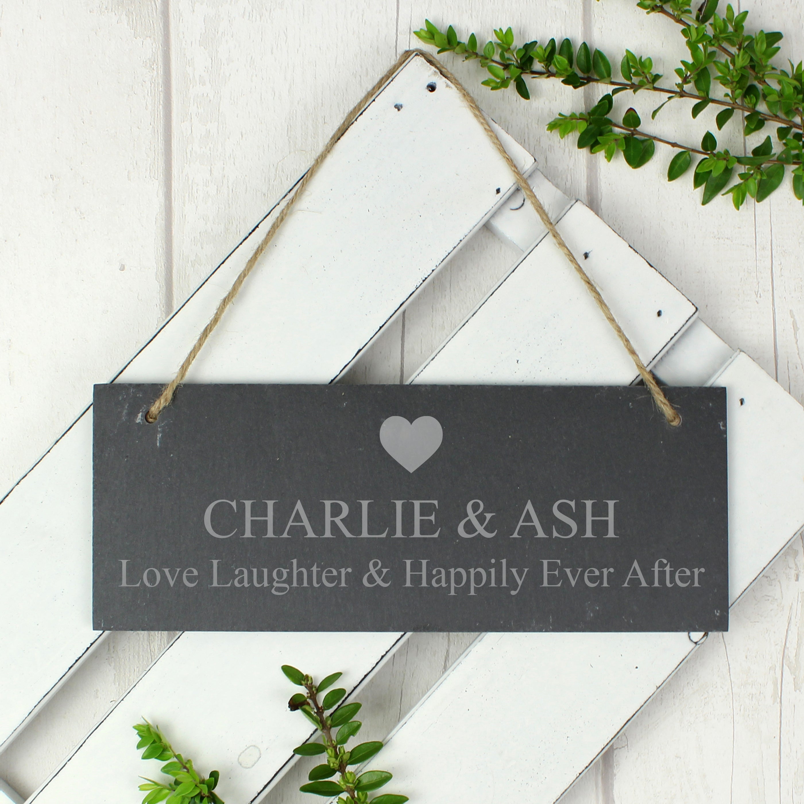 Personalised Heart Motif Hanging Slate Plaque from Heartfelt Gifts