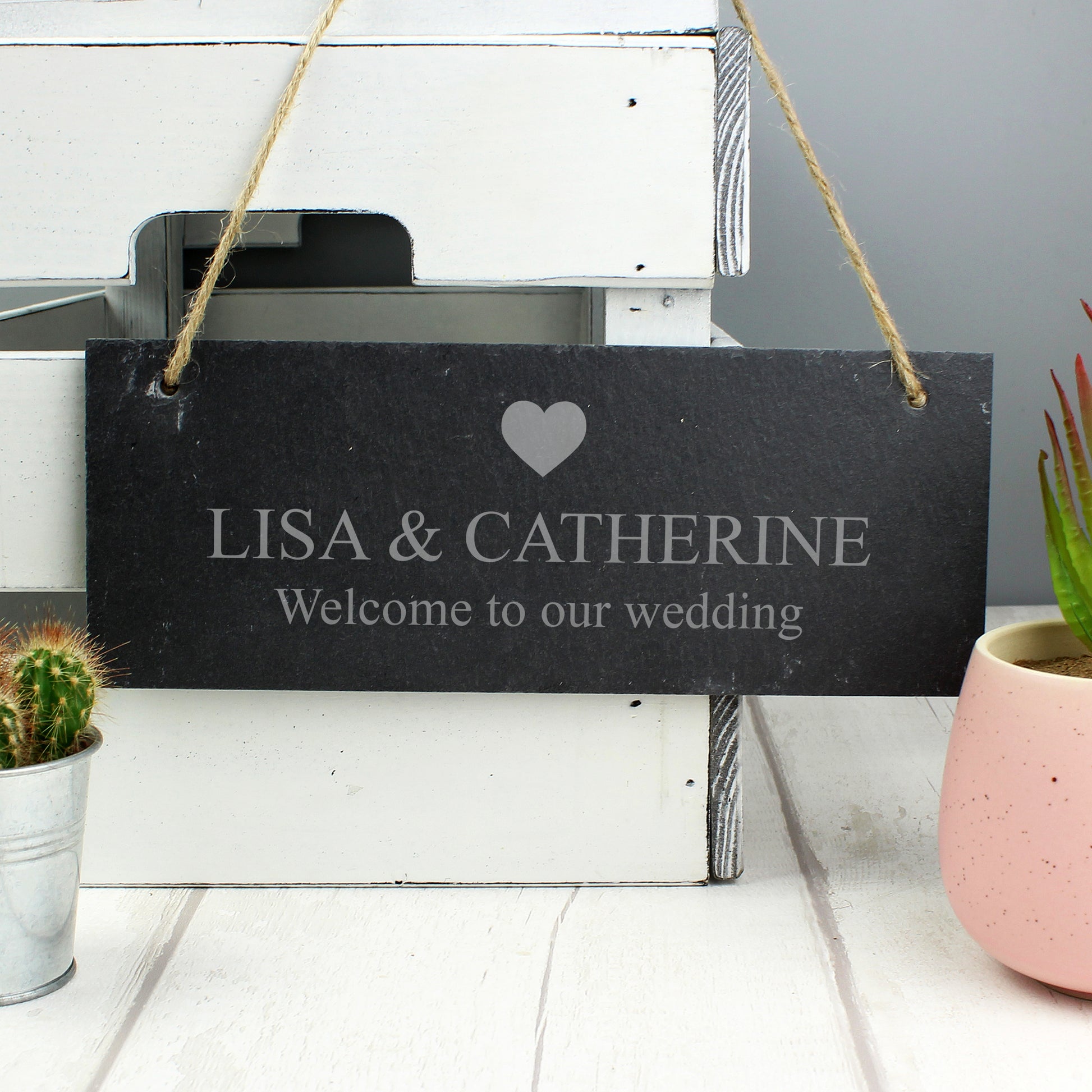 Personalised Heart Motif Hanging Slate Plaque - image 2
