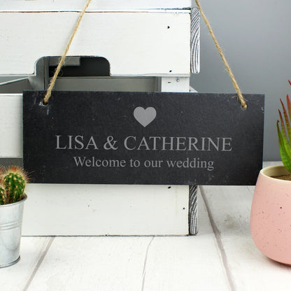 Personalised Heart Motif Hanging Slate Plaque - image 2
