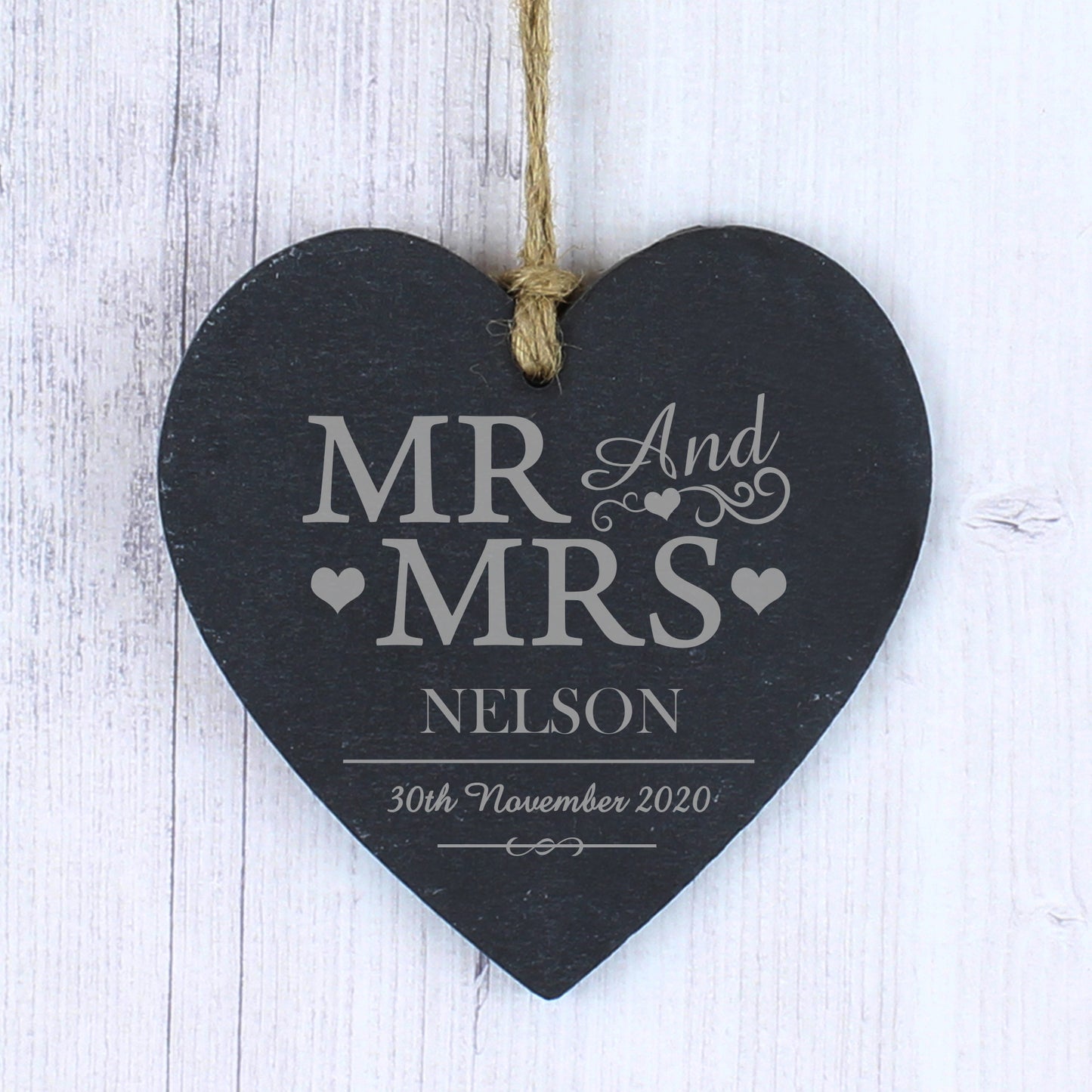 Personalised Mr & Mrs Slate Heart Decoration from Heartfelt Gifts