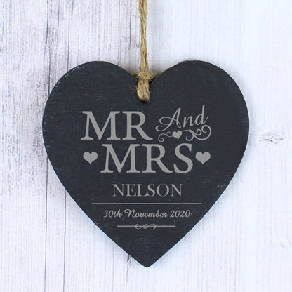 Personalised Mr & Mrs Slate Heart Decoration from Heartfelt Gifts