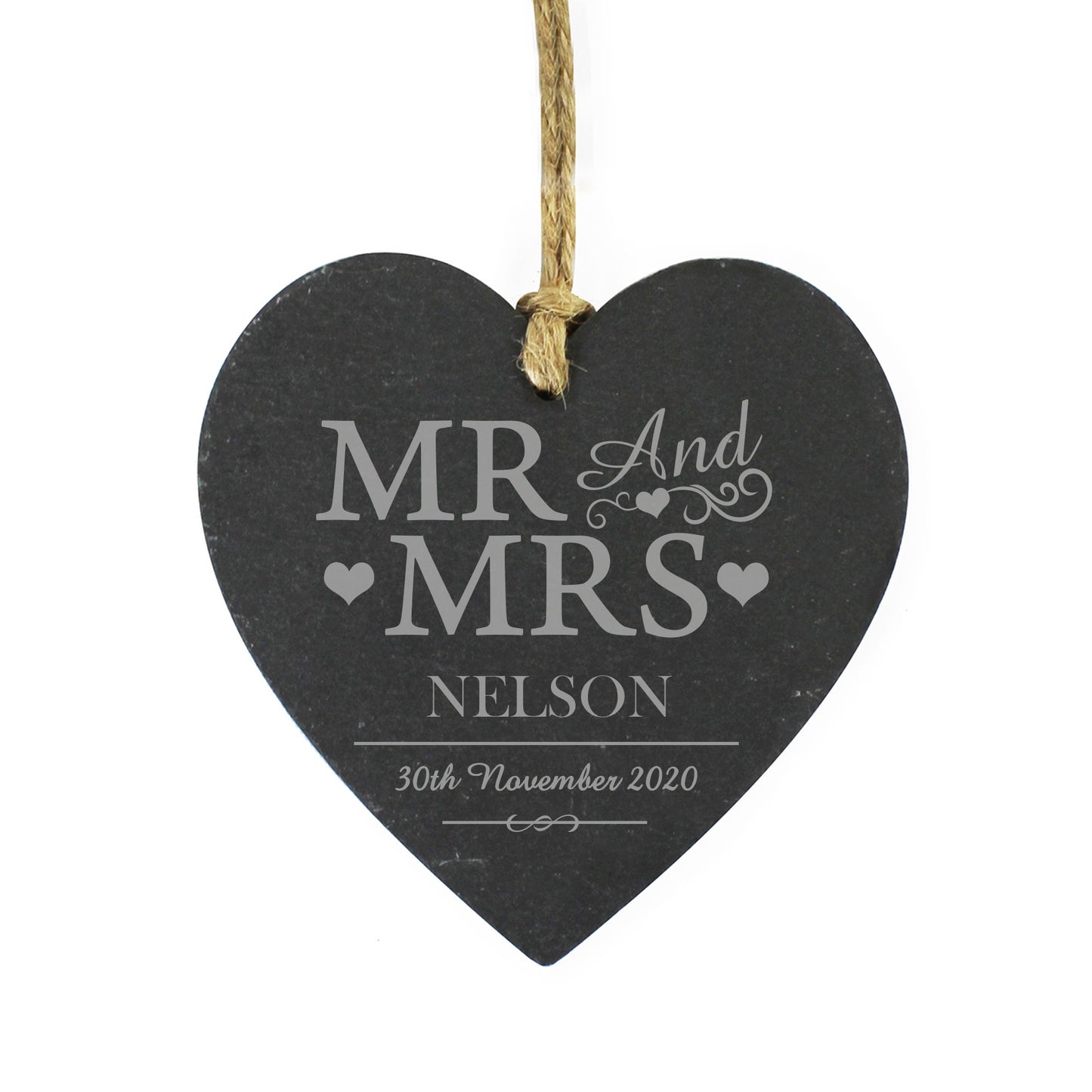 Personalised Mr & Mrs Slate Heart Decoration - image 2