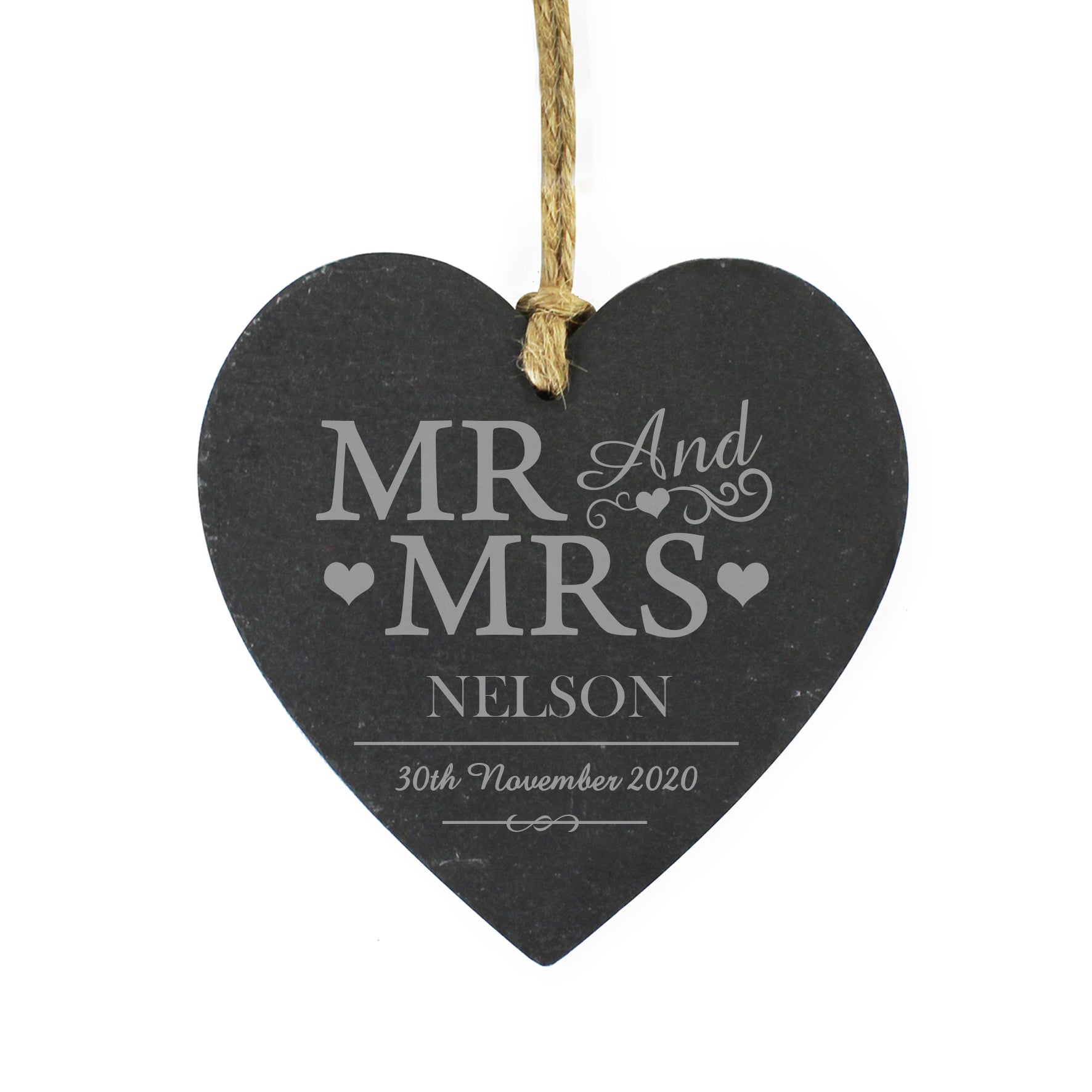 Personalised Mr & Mrs Slate Heart Decoration - image 2