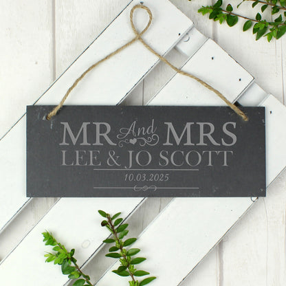 Personalised Mr & Mrs Hanging Slate Plaque - image 3