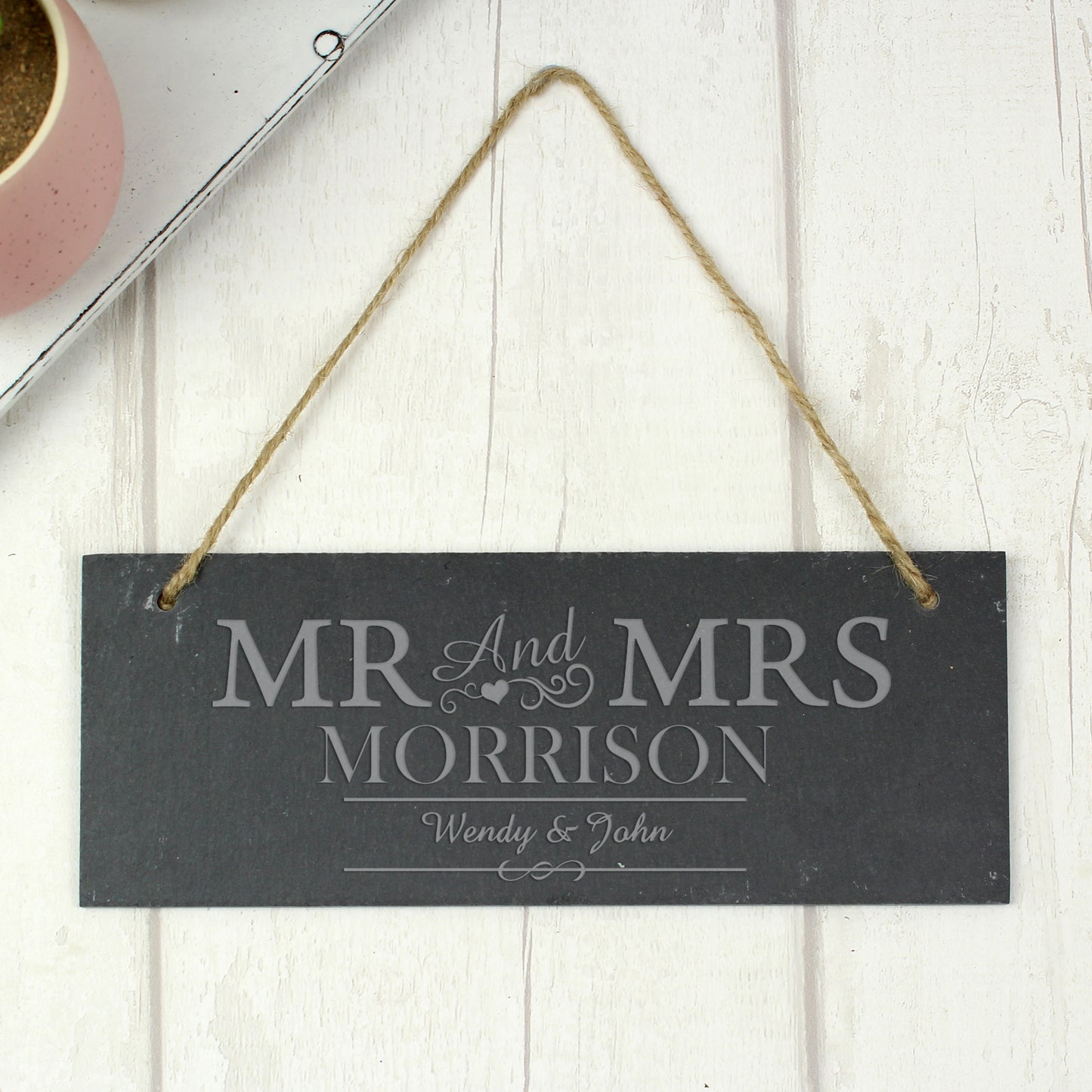 Personalised Mr & Mrs Hanging Slate Plaque - image 4
