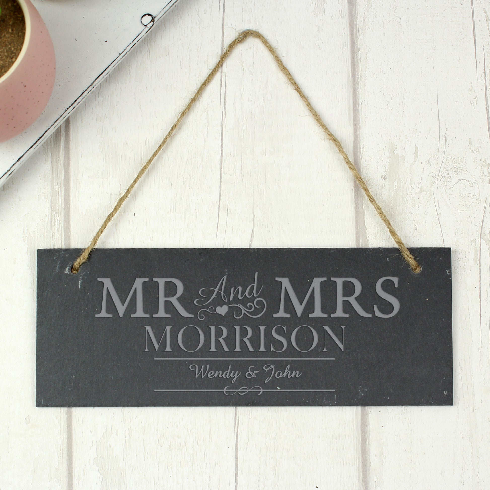 Personalised Mr & Mrs Hanging Slate Plaque - image 4