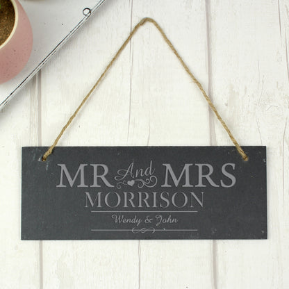 Personalised Mr & Mrs Hanging Slate Plaque - image 4