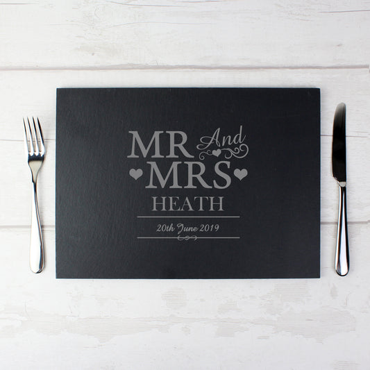 Personalised Mr & Mrs Surname & Date Slate Placemat from Heartfelt Gifts
