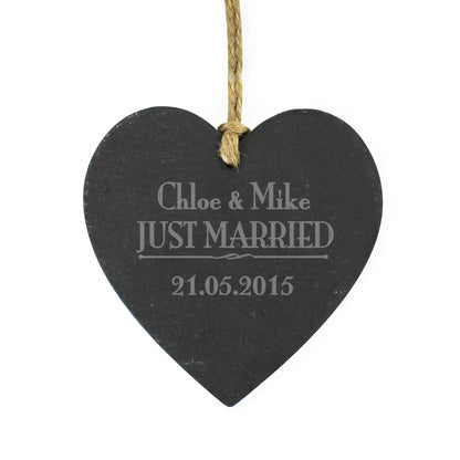 Personalised Just Married... Slate Heart Decoration from Heartfelt Gifts