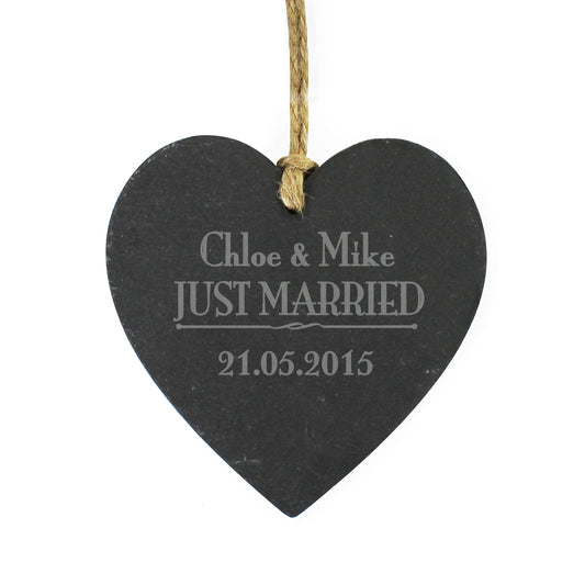 Personalised Just Married... Slate Heart Decoration from Heartfelt Gifts