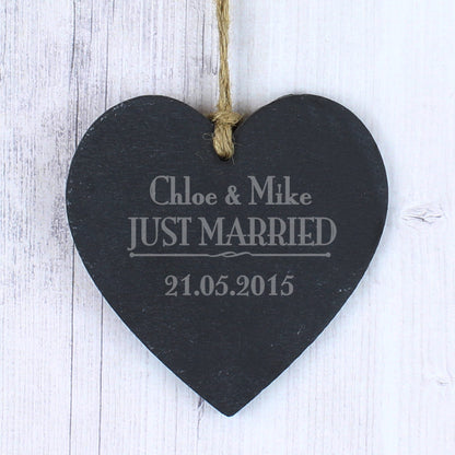 Personalised Just Married... Slate Heart Decoration - image 2