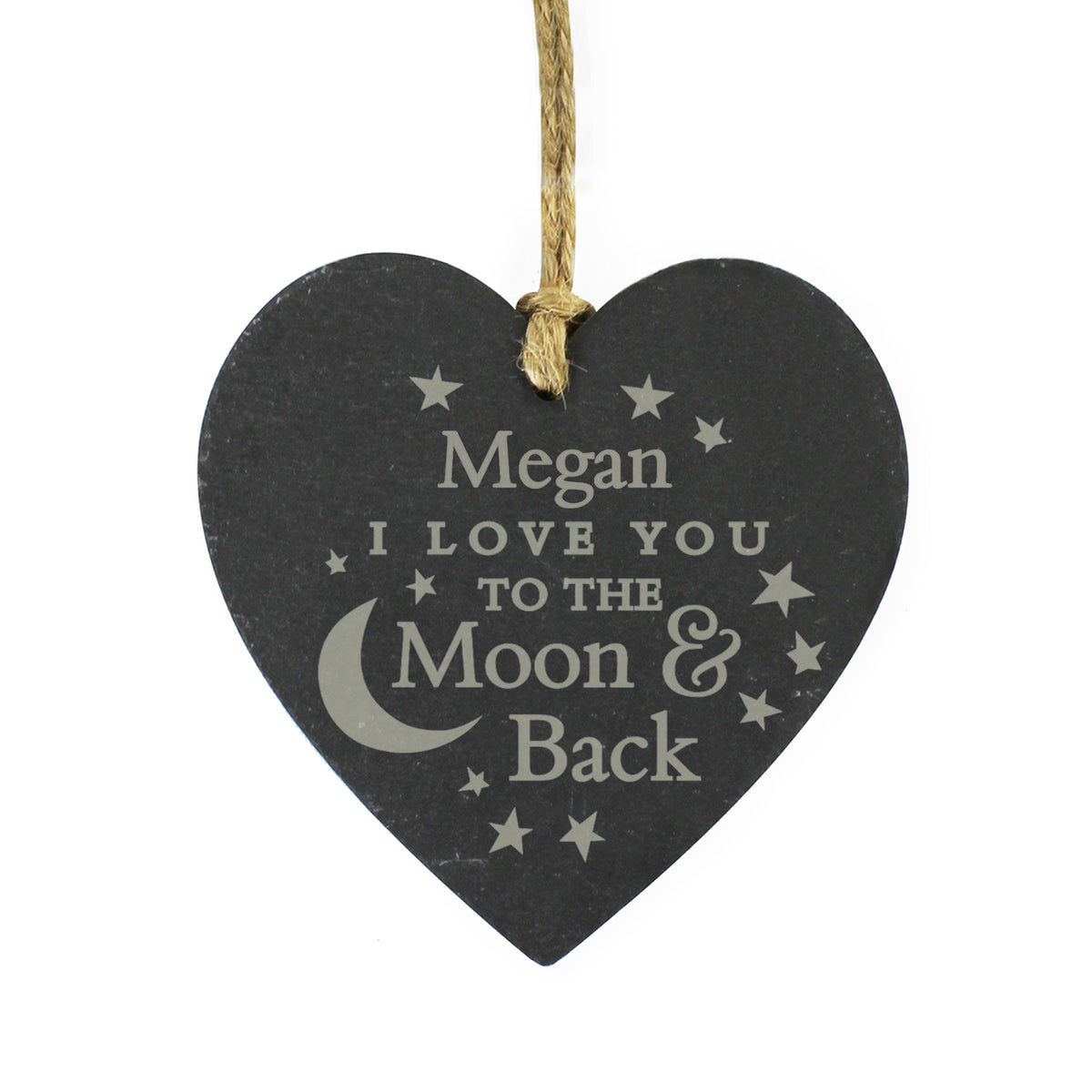 Personalised Engraved Moon and Back Slate Heart Decoration from Heartfelt Gifts