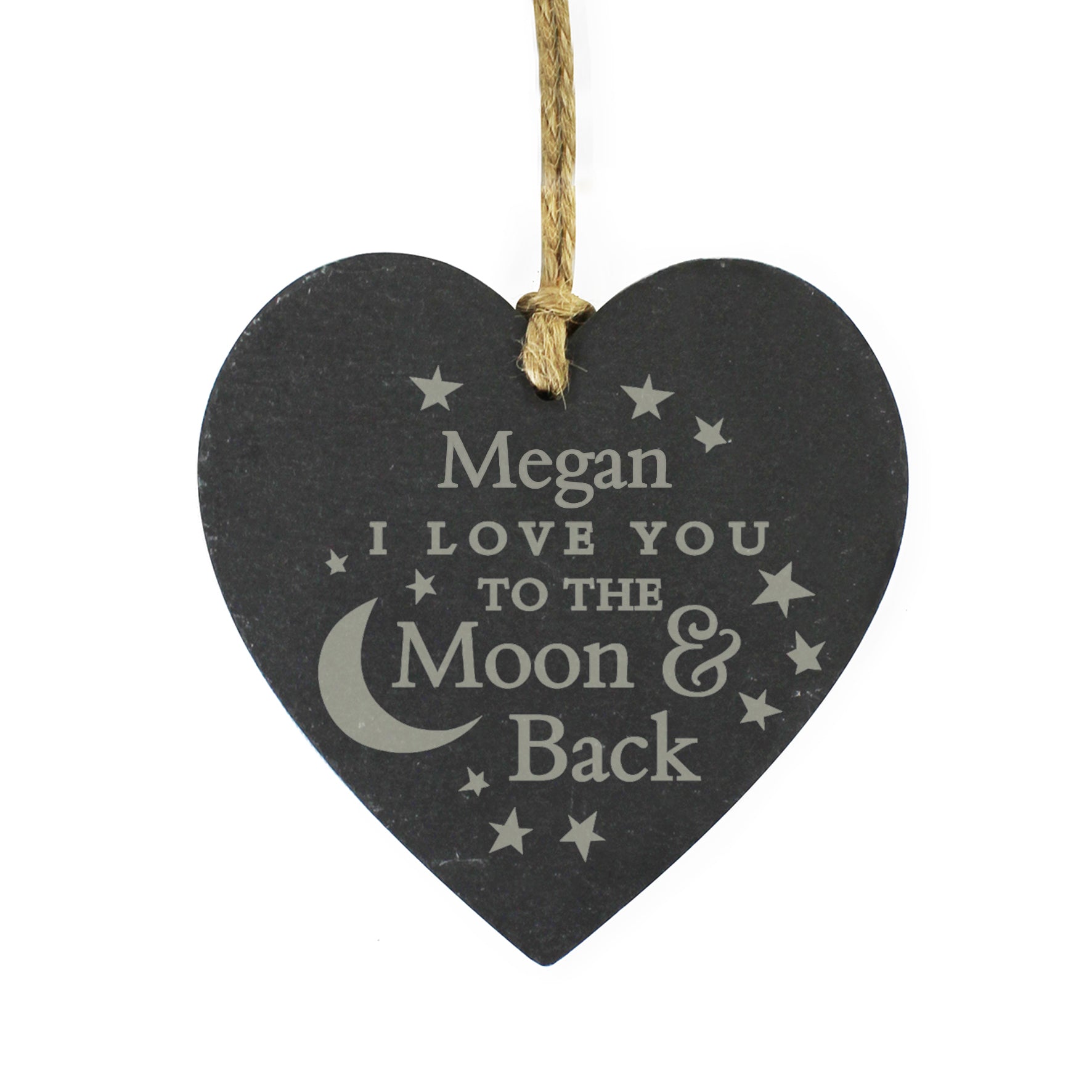 Personalised Engraved Moon and Back Slate Heart Decoration from Heartfelt Gifts