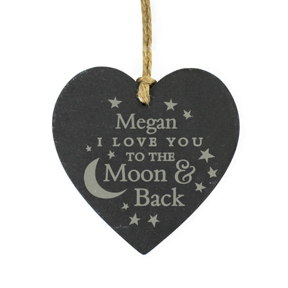 Personalised Engraved Moon and Back Slate Heart Decoration from Heartfelt Gifts