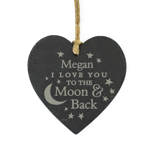 Personalised Engraved Moon and Back Slate Heart Decoration from Heartfelt Gifts
