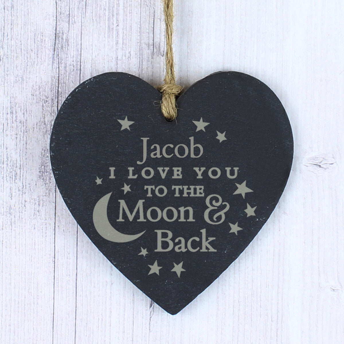Personalised Engraved Moon and Back Slate Heart Decoration - image 2