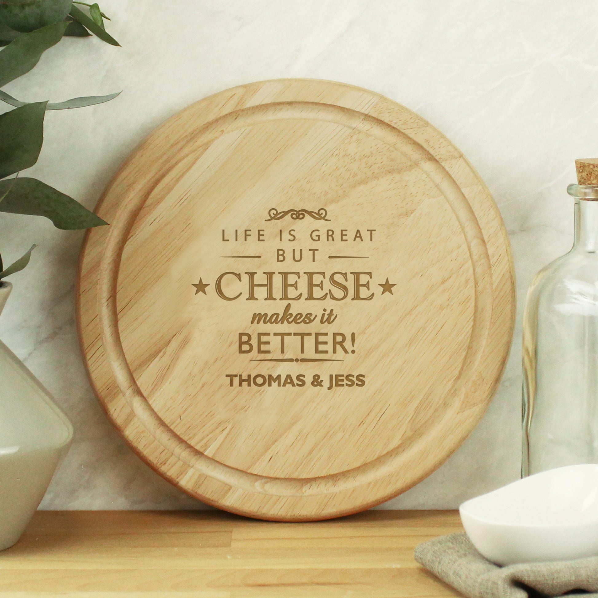 Personalised Cheese Makes Life Better... Wooden Cheese Board from Heartfelt Gifts