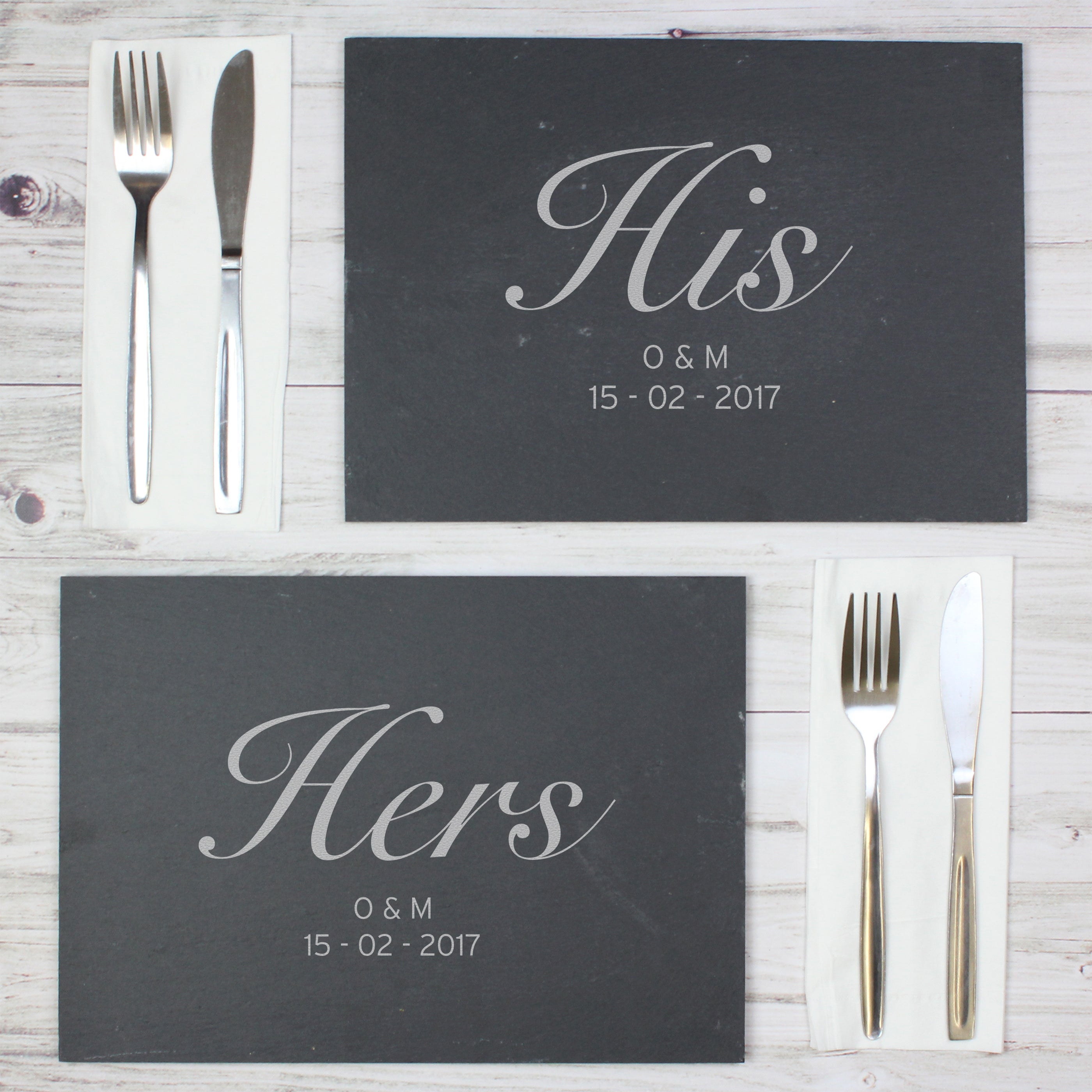 Personalised His and Hers Slate Placemat Set from Heartfelt Gifts