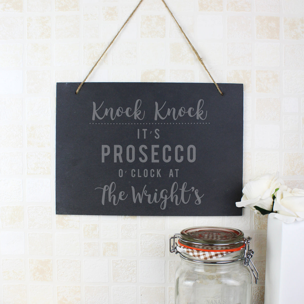 Personalised Prosecco O'Clock Large Hanging Slate Sign - image 4