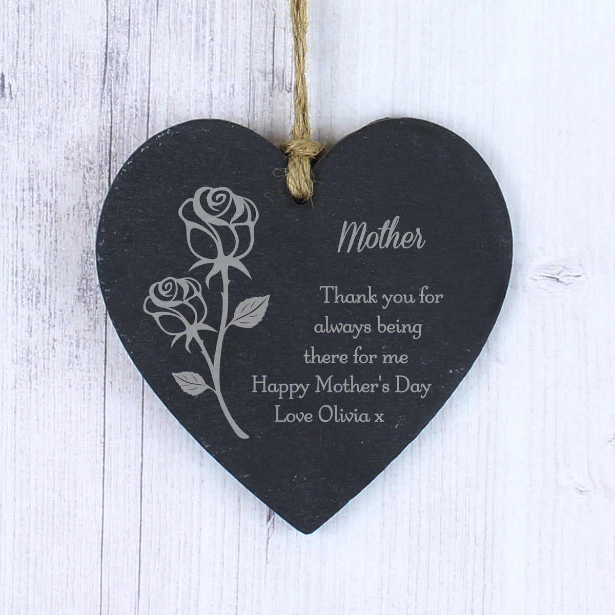 Personalised Rose Slate Heart Decoration from Heartfelt Gifts