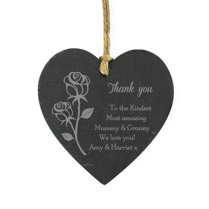 Personalised Rose Slate Heart Decoration - image 2