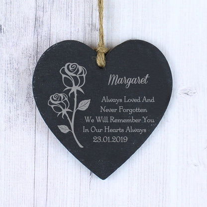 Personalised Rose Slate Heart Decoration - image 3