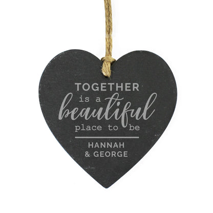 Personalised Together Slate Heart Decoration - image 2