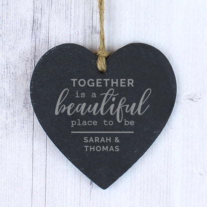 Personalised Together Slate Heart Decoration - image 3