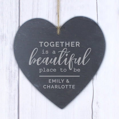 Personalised Together Slate Heart Decoration - image 4