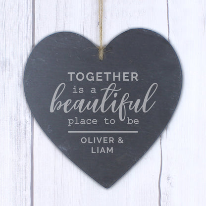 Personalised Together Slate Heart Decoration - image 5