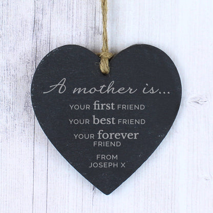 Personalised 'A Mother Is' Slate Heart Decoration from Heartfelt Gifts