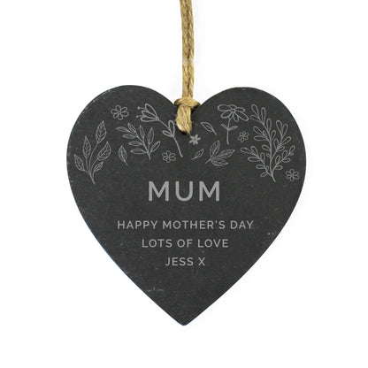 Personalised Engraved Botanical Slate Heart Decoration - image 5