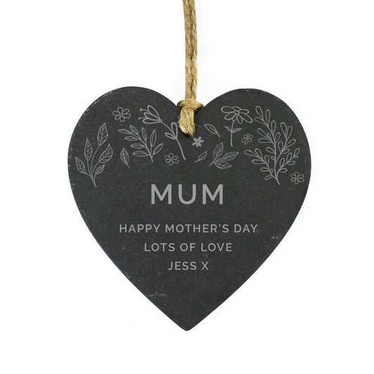 Personalised Engraved Botanical Slate Heart Decoration - image 5