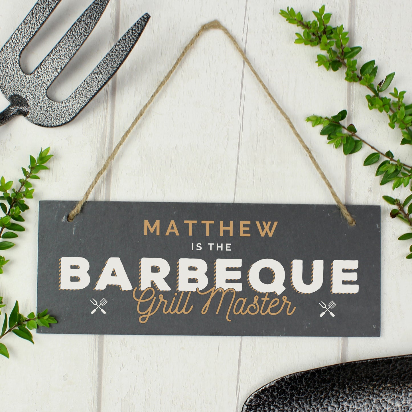 Personalised ""Barbeque Grill Master"" Printed Hanging Slate Plaque - image 3