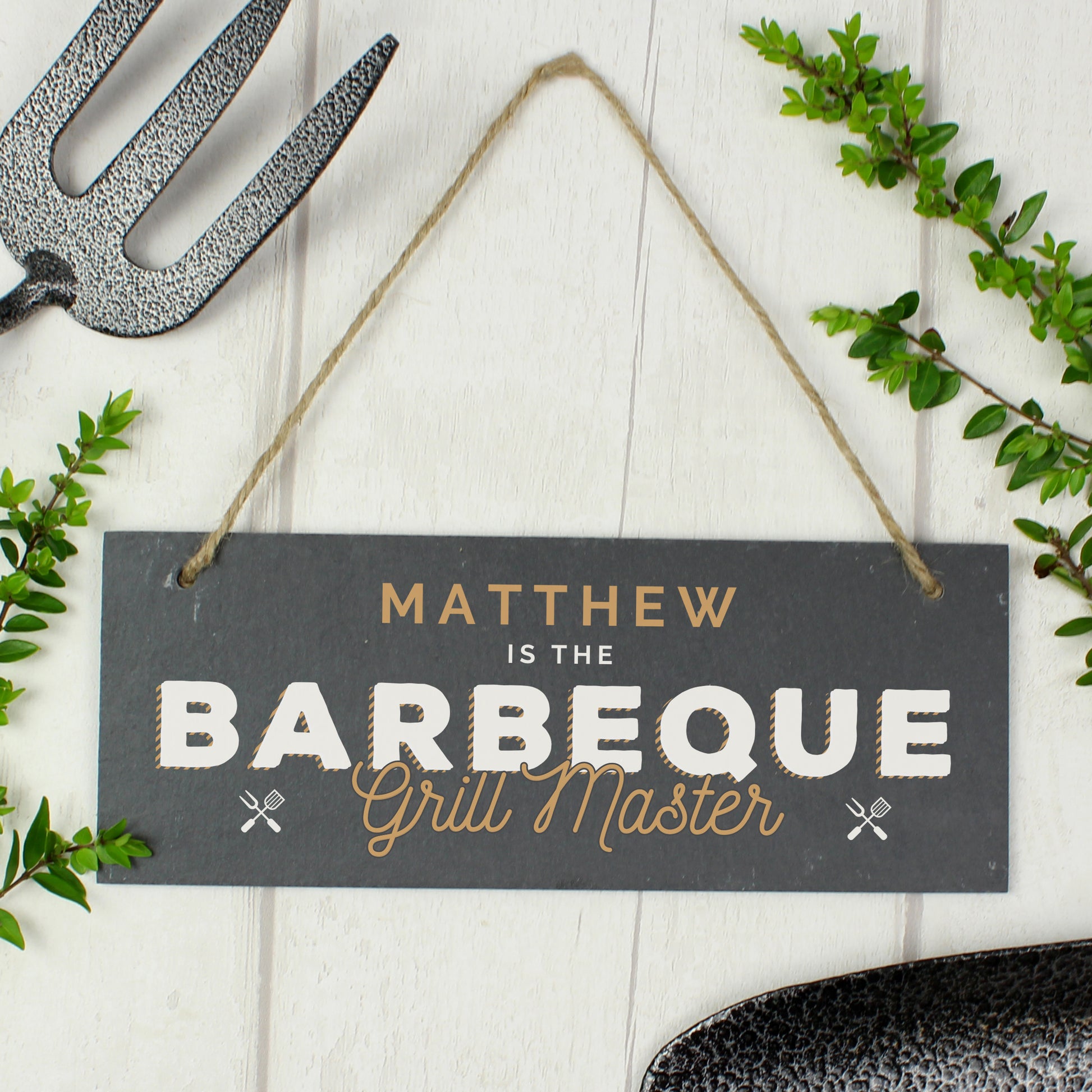 Personalised ""Barbeque Grill Master"" Printed Hanging Slate Plaque - image 3
