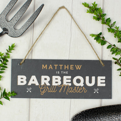 Personalised ""Barbeque Grill Master"" Printed Hanging Slate Plaque - image 3