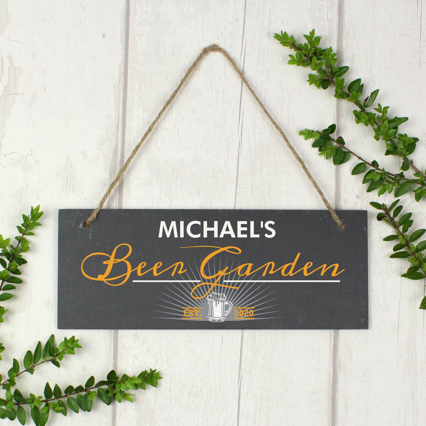 Personalised ""Beer Garden"" Printed Hanging Slate Plaque from Heartfelt Gifts