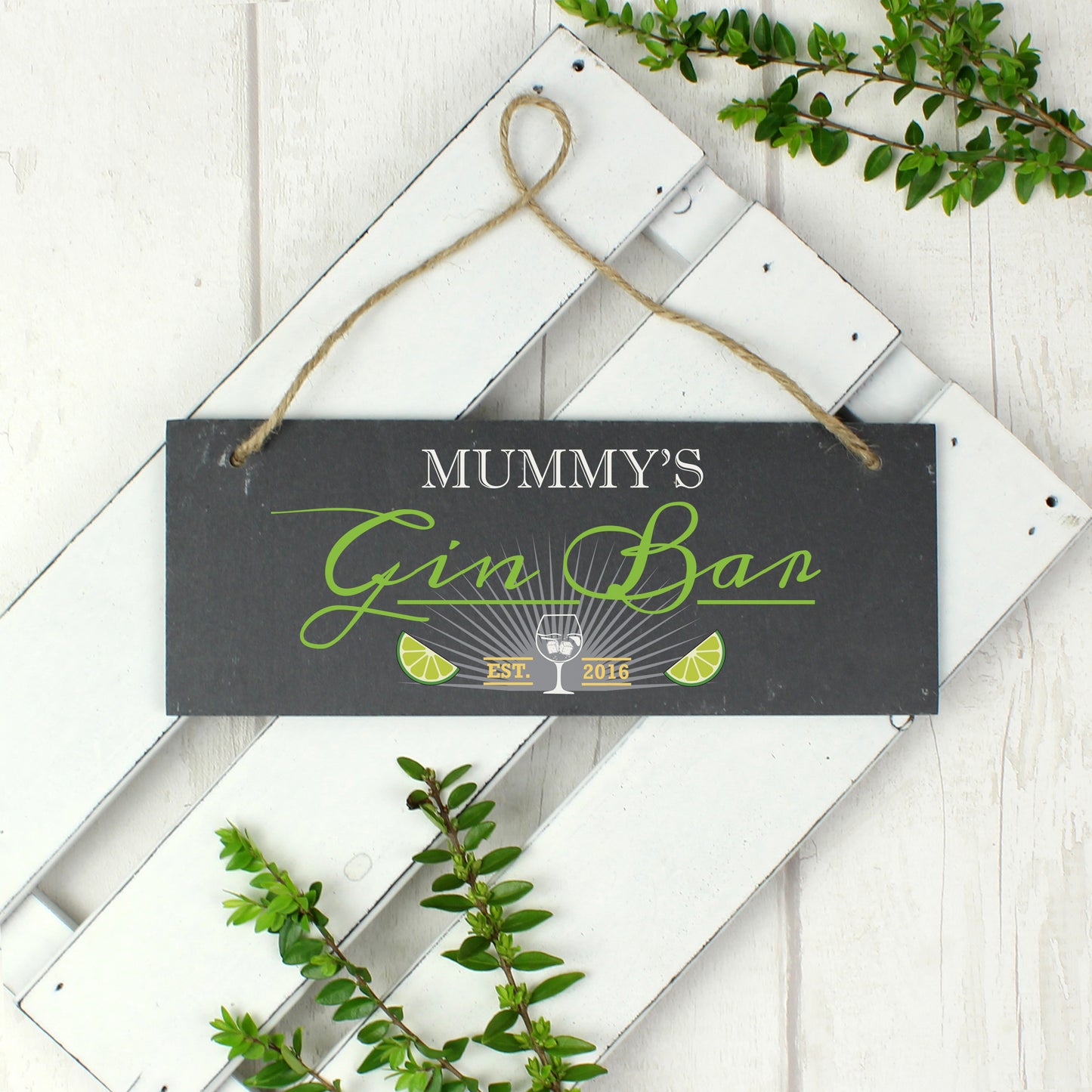 Personalised ""Gin Bar"" Printed Hanging Slate Plaque from Heartfelt Gifts