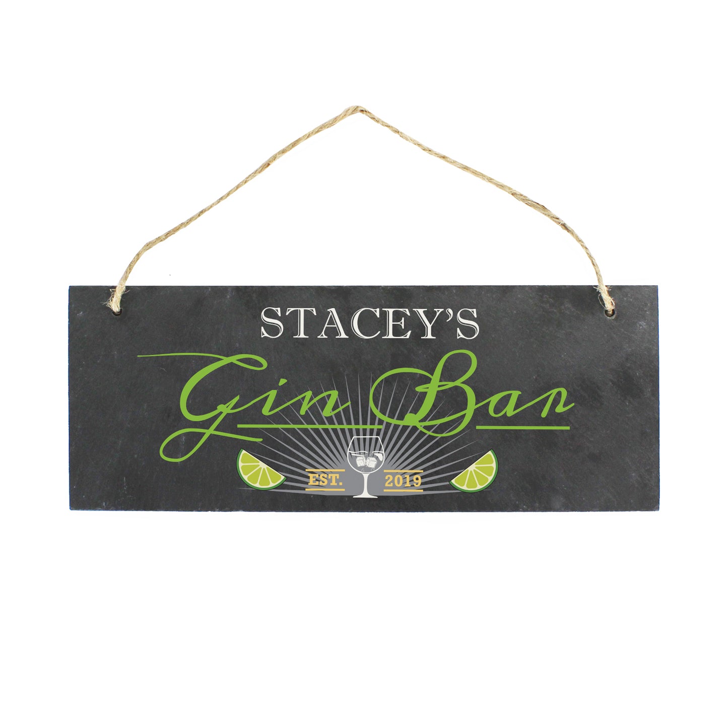 Personalised ""Gin Bar"" Printed Hanging Slate Plaque - image 2