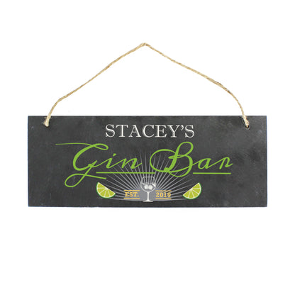 Personalised ""Gin Bar"" Printed Hanging Slate Plaque - image 2