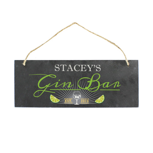 Personalised ""Gin Bar"" Printed Hanging Slate Plaque - image 2