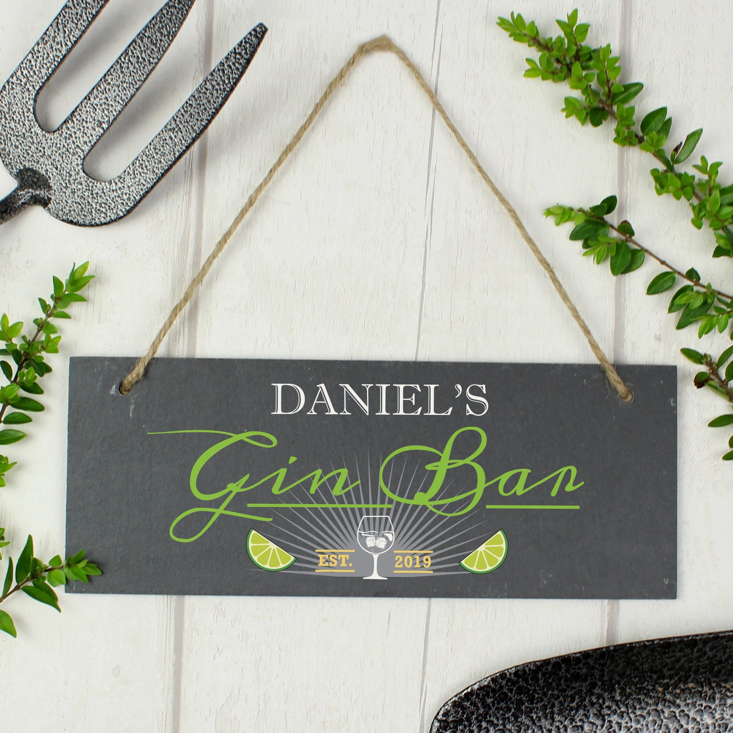 Personalised ""Gin Bar"" Printed Hanging Slate Plaque - image 3