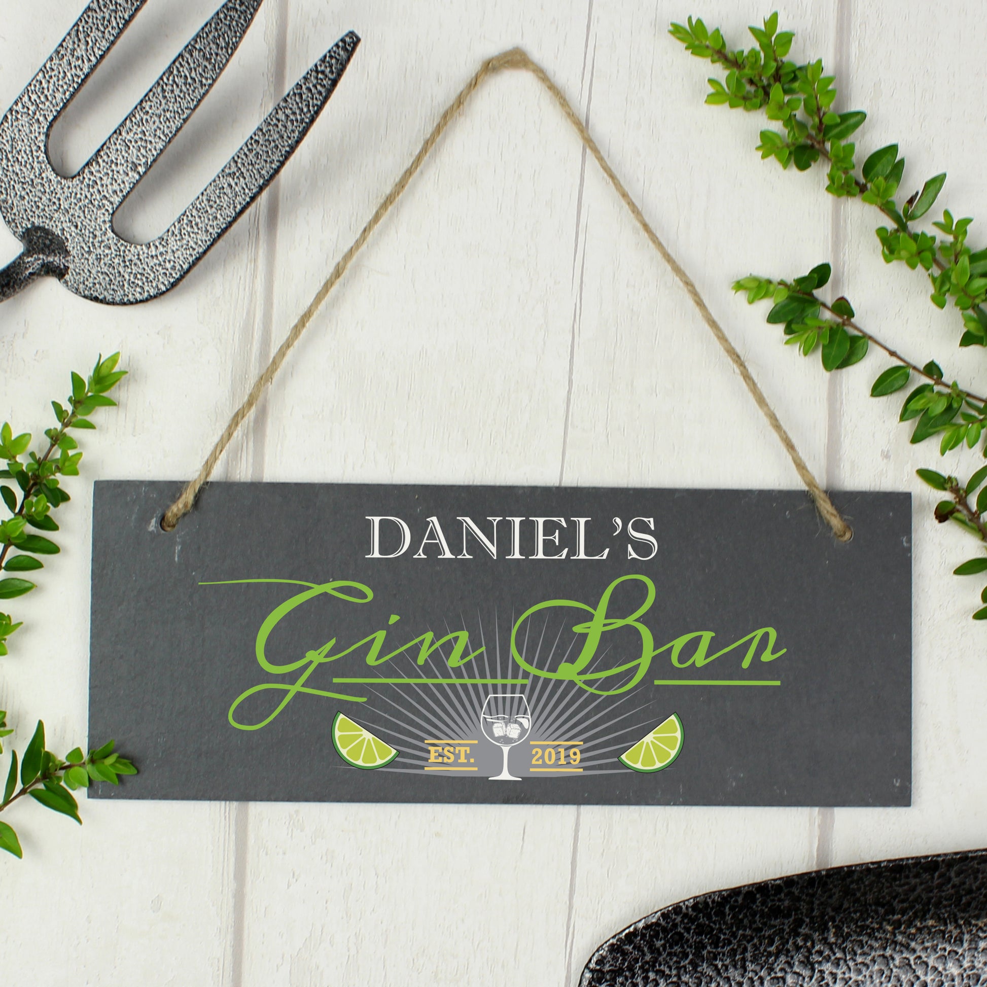 Personalised ""Gin Bar"" Printed Hanging Slate Plaque - image 3