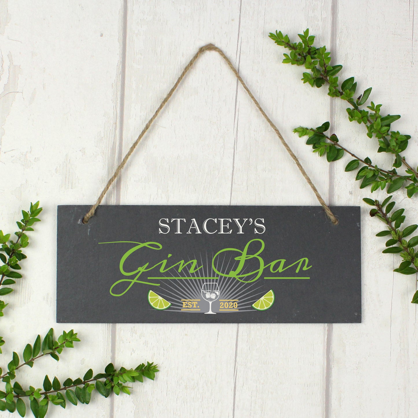 Personalised ""Gin Bar"" Printed Hanging Slate Plaque - image 4