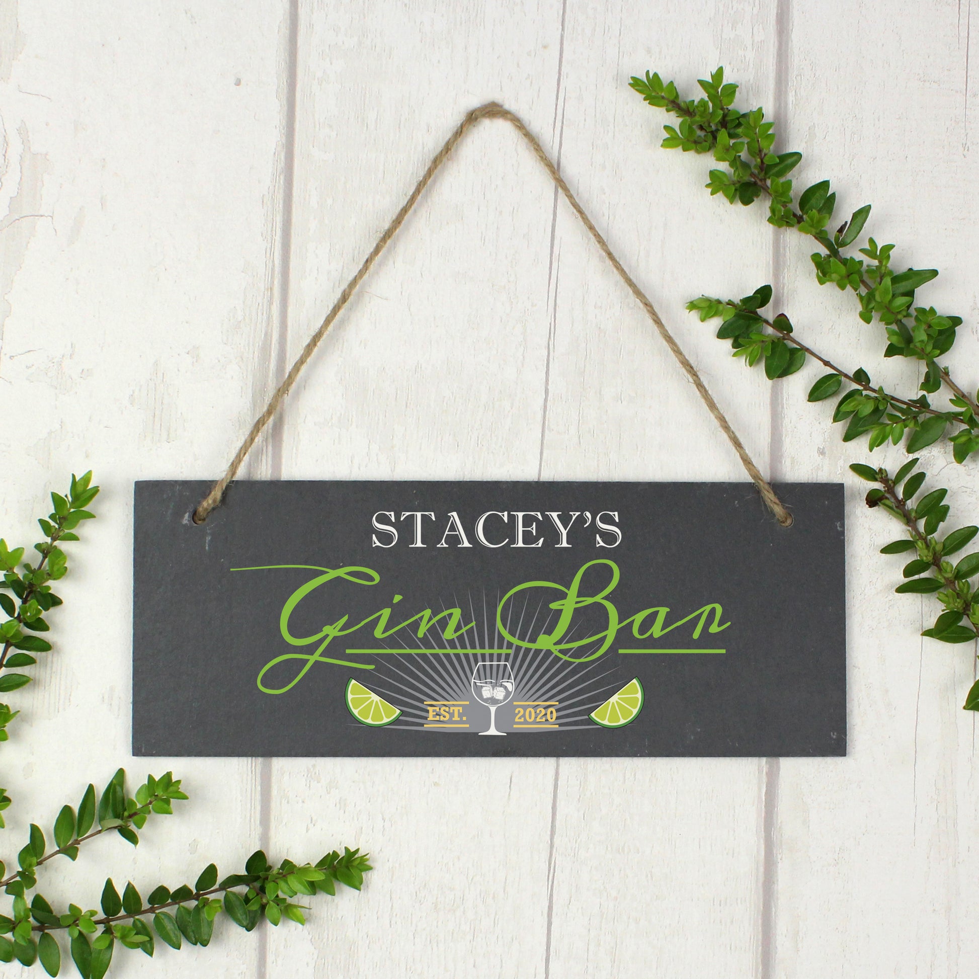 Personalised ""Gin Bar"" Printed Hanging Slate Plaque - image 4