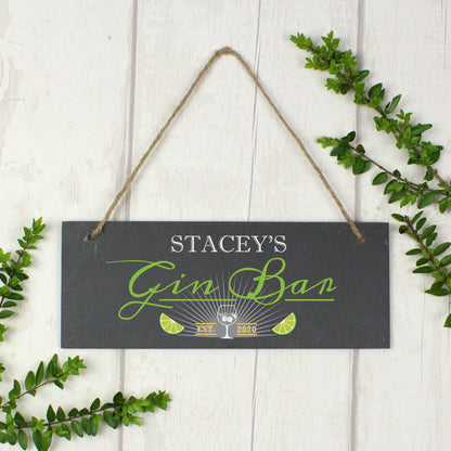 Personalised ""Gin Bar"" Printed Hanging Slate Plaque - image 4