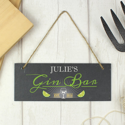 Personalised ""Gin Bar"" Printed Hanging Slate Plaque - image 5