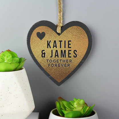 Personalised Gold Slate Heart Decoration from Heartfelt Gifts