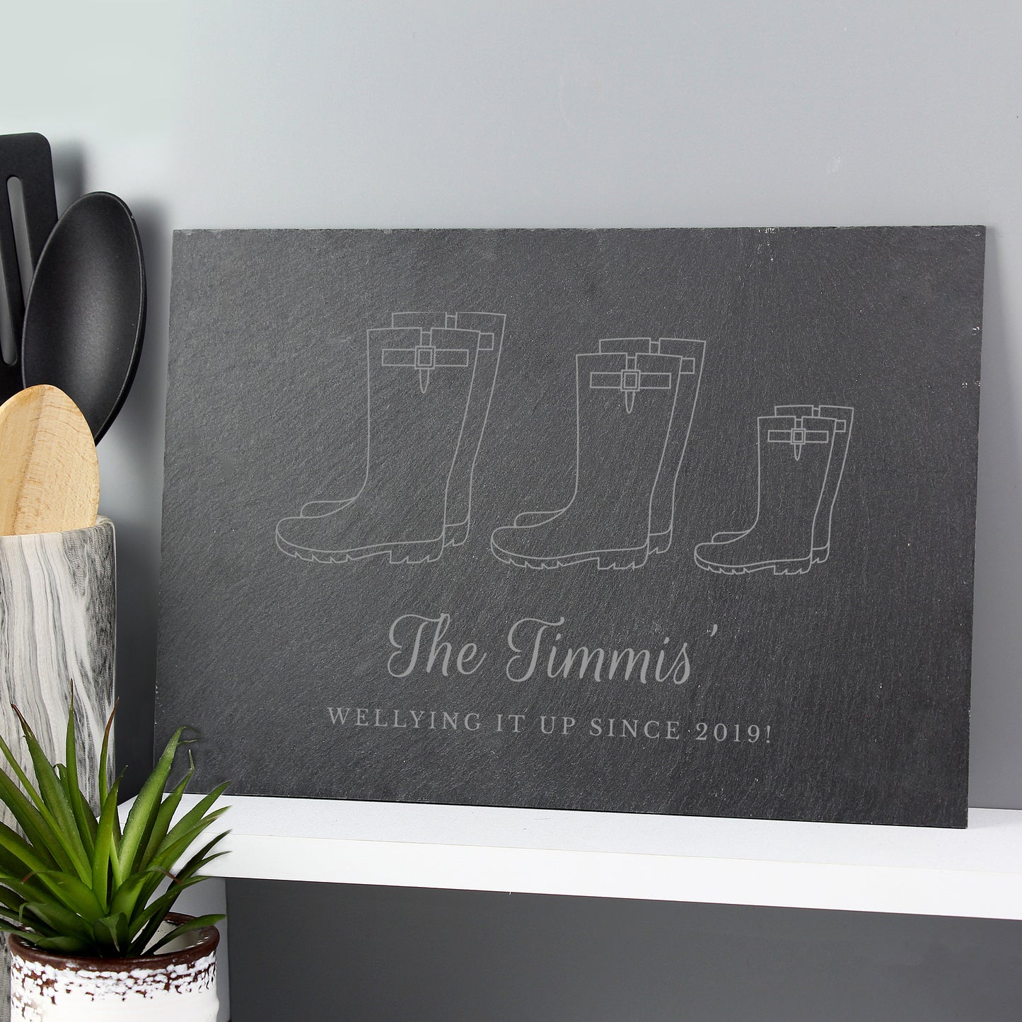 Personalised Welly Boot Family of Three Slate - image 3
