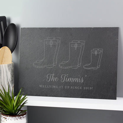 Personalised Welly Boot Family of Three Slate - image 3